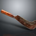 Old Rustic Tool With Wooden Handle And Rusted Metal Blade Texture 3d model