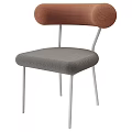 Modern Minimalist Dining Chair With Brown Backrest Gray Fabric Seat And White Metal Legs