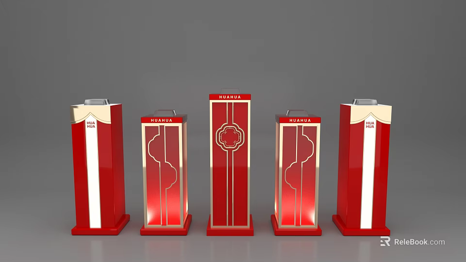 Red And Gold Chinese Style Decorative Pillars With 2023 Design Elements 3d model