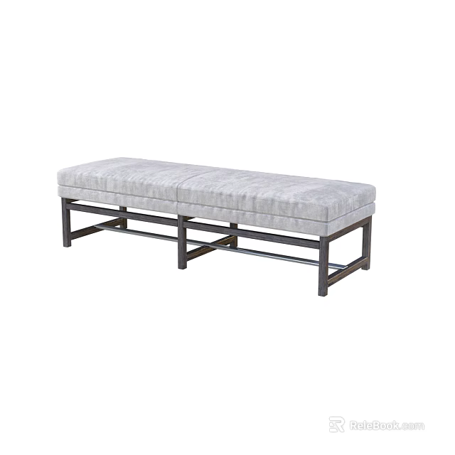 Gray Upholstered Ottoman Bench With Modern Metal Frame And Comfortable Design 3d model