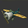 Vintage Blue Yellow Toy Airplane with Propeller Engine and Cross Wing Symbols