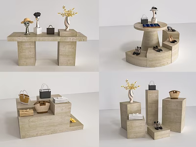 Elegant Modern Stone Display Shelves Showcasing Bags Shoes And Decor Items 3d model