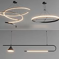 Modern Illuminated Chandeliers Featuring Spiral Circular Rings And Linear Black Frame Design 3d model