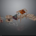 Wooden Scene Building Components With Pavilion Platforms Brick Stacks And Planks