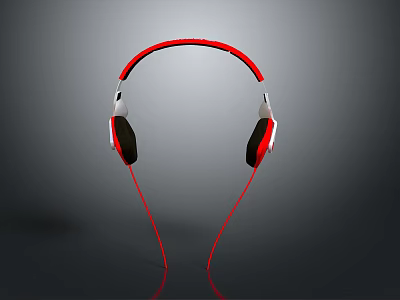 High Quality Red Wired Over Ear Computer Headphones With White Black Accents 3d model