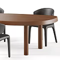 Oval Walnut Wood Dining Table Set With Modern Black Chairs And Sturdy Legs