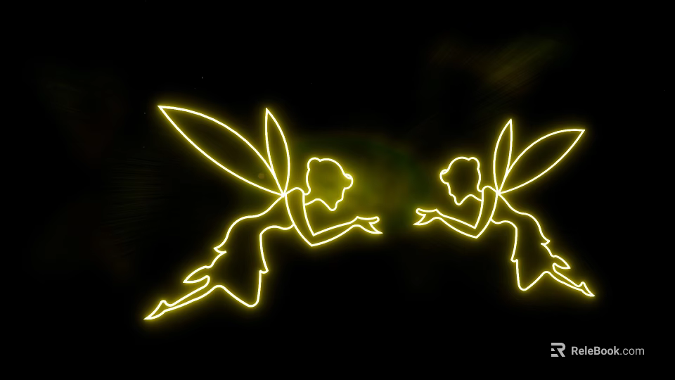 Glowing Yellow Fairy Outline Design With Reaching Hands On Black Background 3d model 