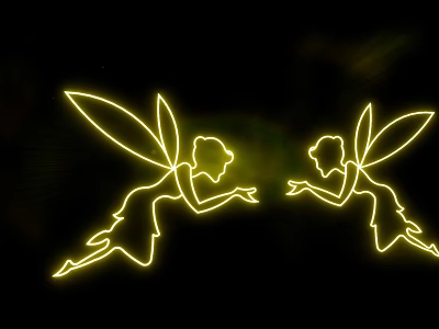 Glowing Yellow Fairy Outline Design With Reaching Hands On Black Background 3d model