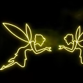 Glowing Yellow Fairy Outline Design With Reaching Hands On Black Background