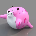 Pink Round Body Cat Shaped Plush Toy With Black Ears White Belly And Stretching Limbs