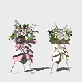 Two Beautiful Floral Arrangements with Pink and Beige Ribbons on Tripod Stands