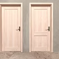 Two Light Wooden Interior Doors With Metal Handles And Gray Wall Background