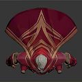 Game And Movie Character In Red Purple Armor With Silver Hair And Glowing Chest Decoration