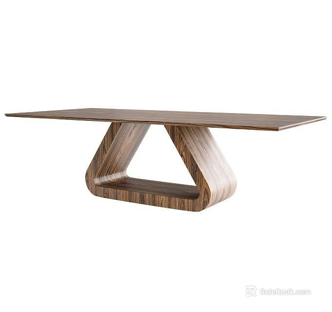 Modern Wooden Dining Table With Unique Geometric Base And Sleek Surface Design 3d model