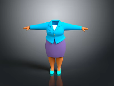 Fashionable Women's Blue Blazer Purple Skirt Outfit With Blue Shoes 3d model