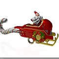 Red Christmas Sleigh with Santa Claus gold decorations bells and candy cane shaped pole