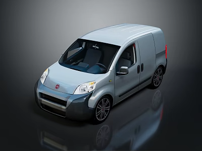 White Small Modern Bus With Side Doors Wheels And Reflection On Gray Background 3d model