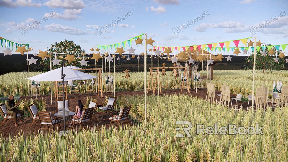 Modern Farmland Rice Farmland Landscape Rice Restaurant Picnic Campground Outdoor Concert Sketches Base Rural Tourism model