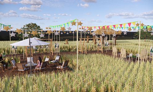 Modern Farmland Rice Farmland Landscape Rice Restaurant Picnic Campground Outdoor Concert Sketches Base Rural Tourism 3d model