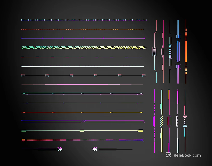Colorful Vector Lines Set With Various Decorative Design Elements And Styles 3d model 