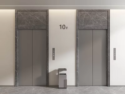 Elevator Lobby with Two Elevators 10th Floor Sign and Marble Accents 3d model