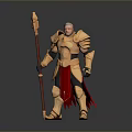 Man In Golden Armor With Red Cape Holding Long Staff
