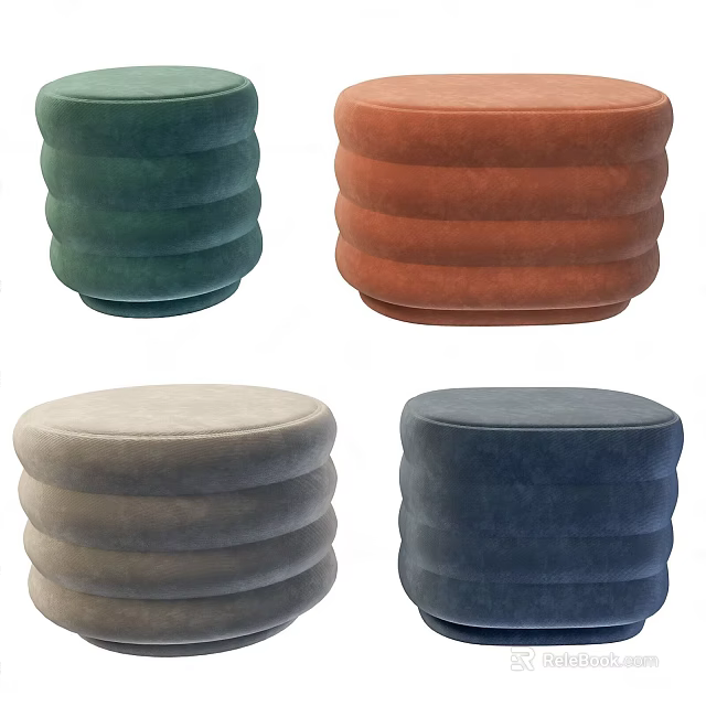 Modern Round Ribbed Stools In Green Orange Beige And Navy Colors 3d model 