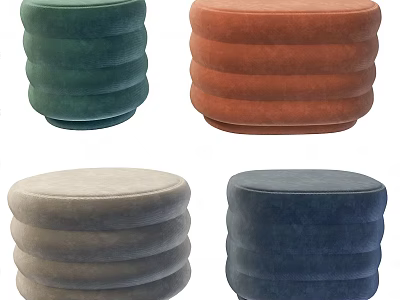 Modern Round Ribbed Stools In Green Orange Beige And Navy Colors 3d model