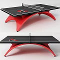 Modern Sports Equipment Ping Pong Table with Black Tabletop Red Curved Legs and Paddles