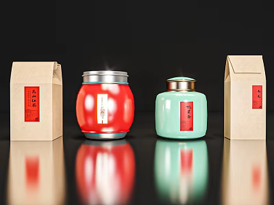 Colorful Traditional Decorative Ornament Set With Red Green Metal Canisters And Paper Boxes 3d model