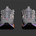 Gray Mesh Sports Sneakers With Air Cushion Orange Purple Soles And Black Logo
