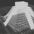 Ancient Stone Pyramid Structure With Tiered Steps And Top Chamber In Grass Field 3d model