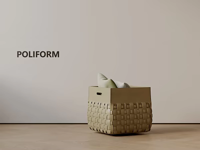 POLIFORM Side Table with Woven Design and White Items on Top in Modern Style 3d model
