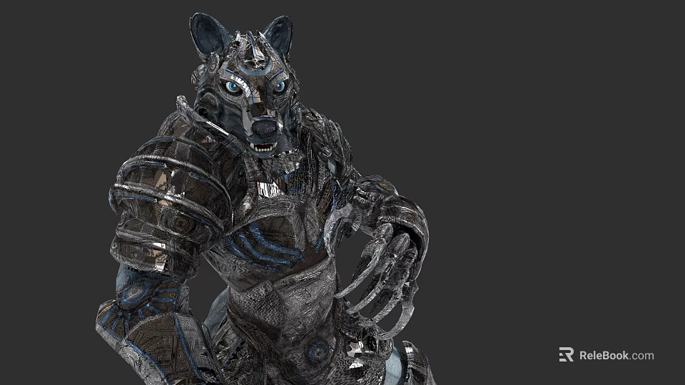 Mythical Wolf Creature Character With Detailed Armored Exoskeleton Design 3d model 