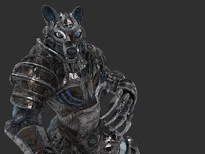 Mythical Wolf Creature Character With Detailed Armored Exoskeleton Design 3d model