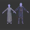 Man in Medieval Style Dark Robe With Scarf and Boots Standing With Arms Outstretched