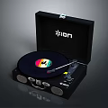 ION Black Open Case Turntable With Colorful Vinyl Record And Handle