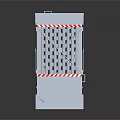 Decorative Ornament Set With Gray Metal Grid Design And Red White Straps On Reflective Surface