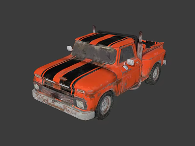 Vintage Orange Pickup Truck With Black Stripes And Retro Classic Design 3d model