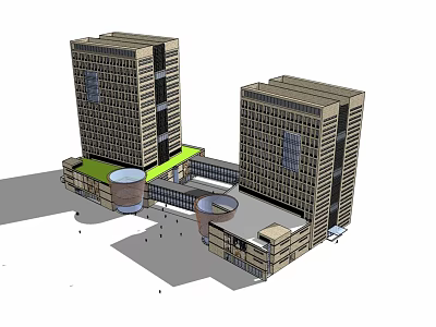 Two Modern Office Buildings Featuring Connected Structure Green Courtyard And Pedestrian Plaza 3d model