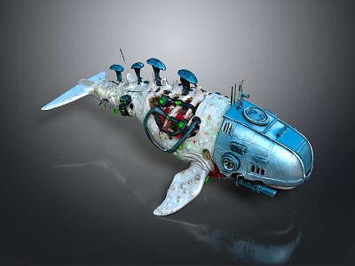 Futuristic Whale Shaped Water Vehicle With Mechanical Components And Metallic Texture 3d model