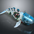 Futuristic Whale Shaped Water Vehicle With Mechanical Components And Metallic Texture