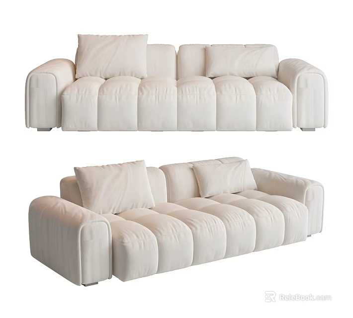 White Modern Plush Sectional Sofa with Soft Cushions for Living Room 3d model 