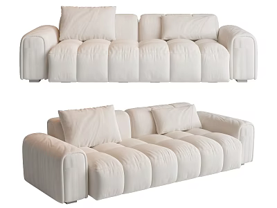 White Modern Plush Sectional Sofa with Soft Cushions for Living Room 3d model