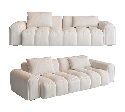 White Modern Plush Sectional Sofa with Soft Cushions for Living Room 3d model