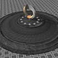 Circular Modern Water Fountain With Central Ring Structure And Illuminated Lights On Grid Patterned Floor 3d model