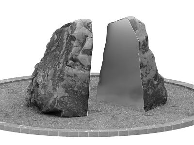 Natural Stone and Wooden Elements in Circular Setting with Textured Surfaces and Brick Edging 3d model