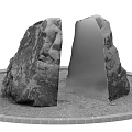 Natural Stone and Wooden Elements in Circular Setting with Textured Surfaces and Brick Edging
