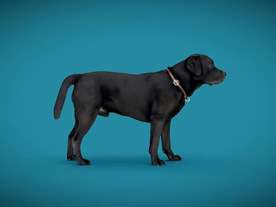 Black Reptile Standing On Blue Background With Collar And Calm Posture 3d model