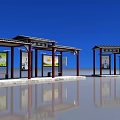 Rural Village Bus Station With Traditional Roof Advertising Boards And Seating Benches